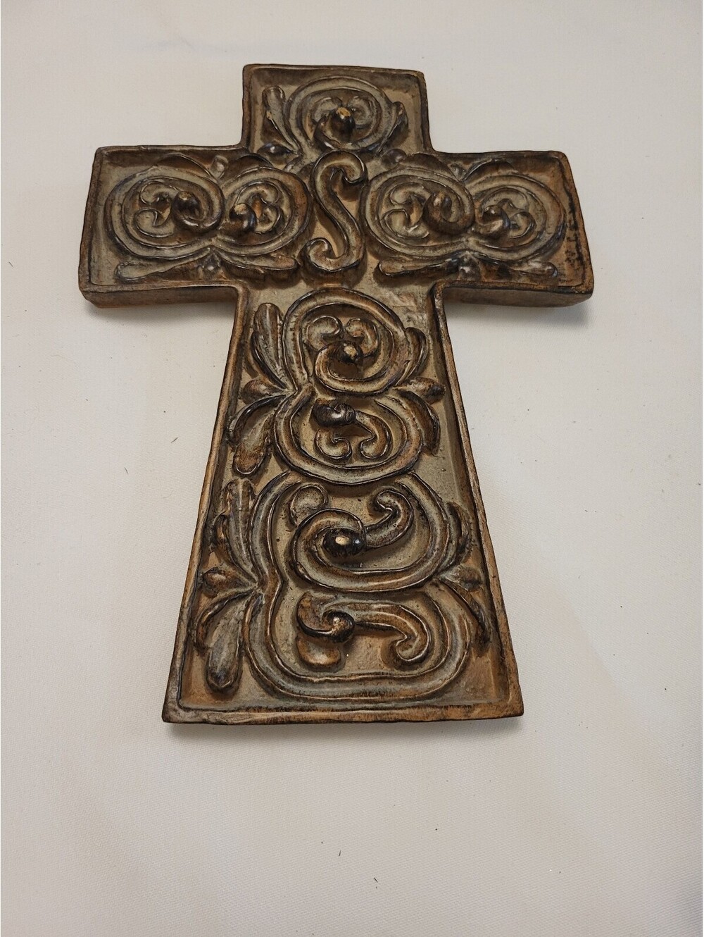 Decorative 10x7" Wall Cross with Intricate Scroll Design
